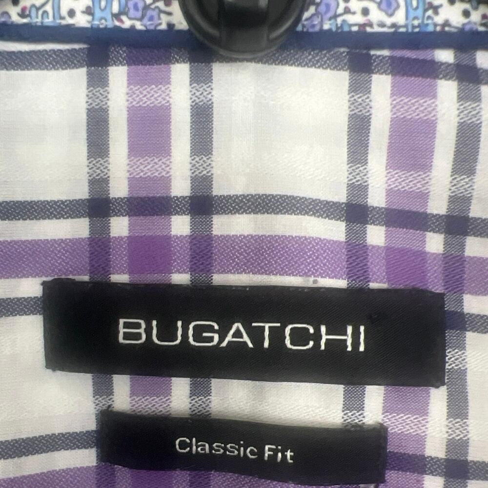 Bugatchi shirt men’s XL Classic fit flip contrast cuffs Purple/blue print - Picture 4 of 6